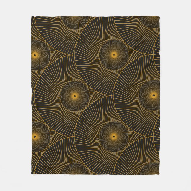 Asian feathers: gold-black seamless. fleece blanket (Front)