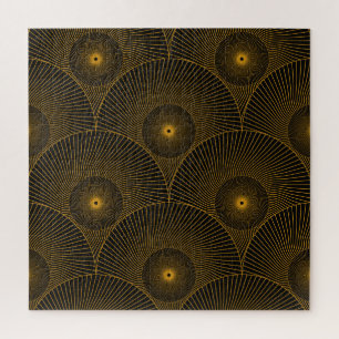Asian feathers: gold-black seamless. jigsaw puzzle