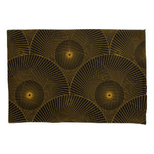 Asian feathers: gold-black seamless. pillowcase