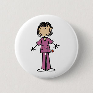Asian Female Stick Figure Nurse  Button