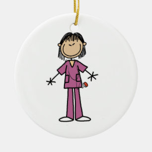 Asian Female Stick Figure Nurse Ceramic Tree Decoration