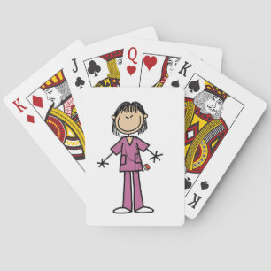 Asian Female Stick Figure Nurse Playing Cards