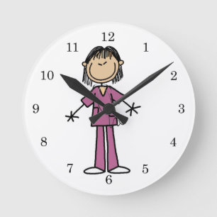 Asian Female Stick Figure Nurse Round Clock