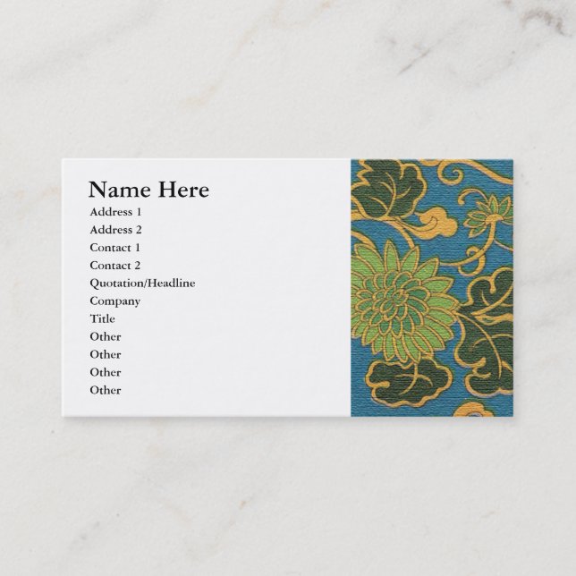 Asian Floral Blue Cloth Business Card (Front)