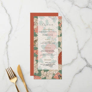 Asian Floral & Butterflies Beige Wedding Menu