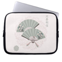 Asian floral green fans "Just believe" digital art