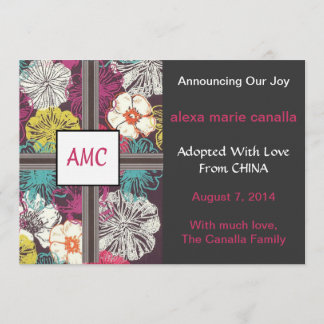 Asian Floral Monogrammed Adoption Announcement
