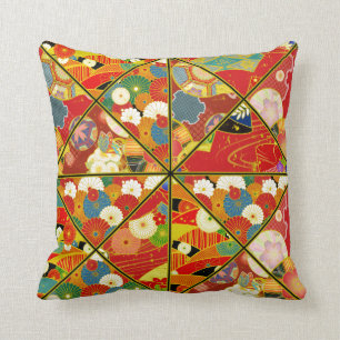 Asian Floral Patterns Kaleidoscope Pillow