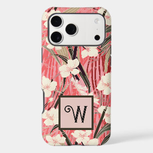 Asian Floral Pink Peach White Chinoiserie Monogram