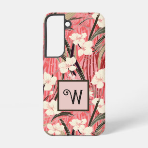 Asian Floral Pink Peach White Chinoiserie Monogram Samsung Galaxy Case