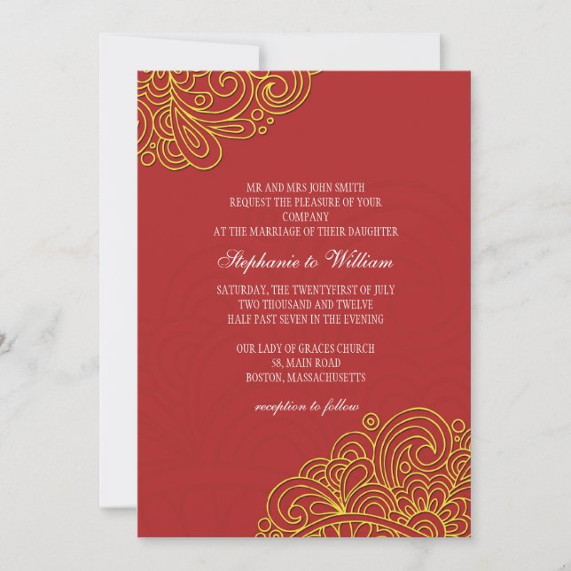 Asian Floral Swirl Wedding Invitation (Front)