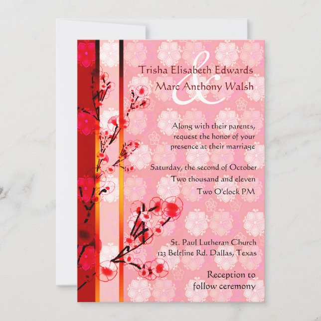 Asian Floral Wedding Invitation (Front)