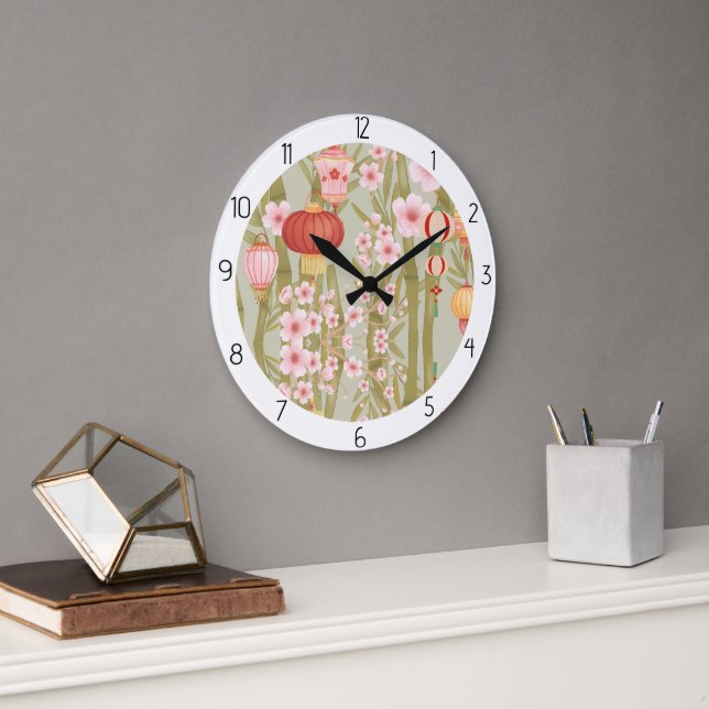 asian flowers large clock (Office)