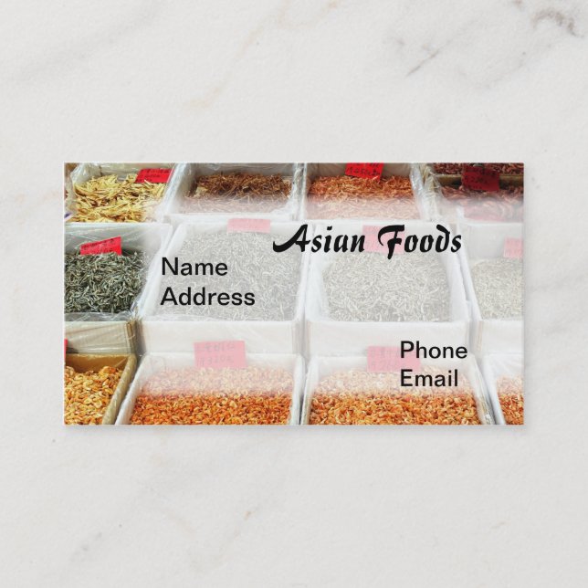 Asian Foods Market for Dried Shrimps and Fish Business Card (Front)