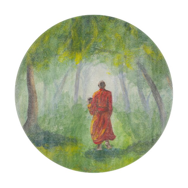 Asian forest, acrylic monk painting. cutting board (Front)