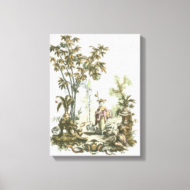 Asian Garden with Woman and Animals Canvas Print (Front)