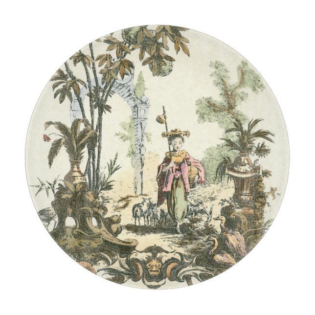 Asian Garden with Woman and Animals Cutting Board (Front)