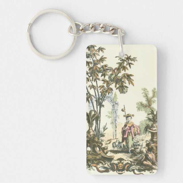 Asian Garden with Woman and Animals Key Ring (Front)