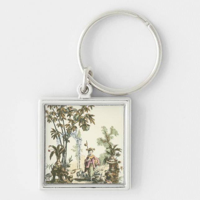 Asian Garden with Woman and Animals Key Ring (Front)