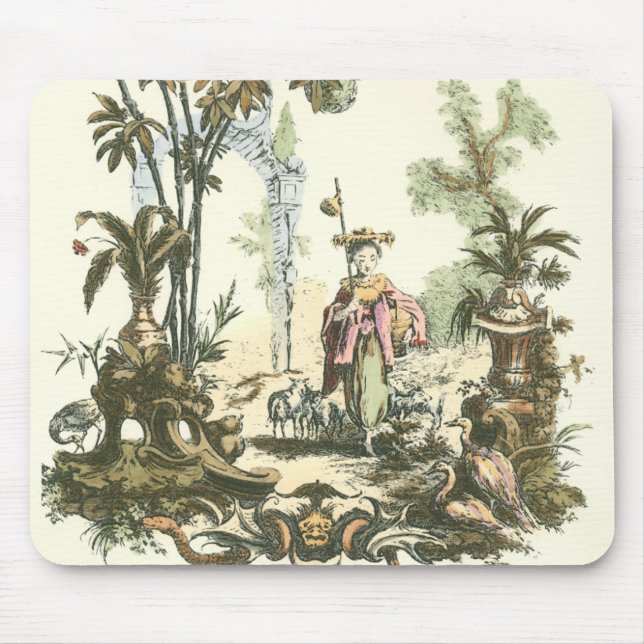 Asian Garden with Woman and Animals Mouse Mat (Front)