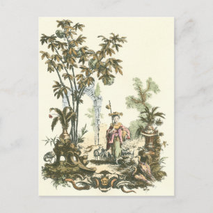 Asian Garden with Woman and Animals Postcard