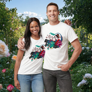 Asian Geisha Dragon Cherry Blossoms Blue T-Shirt