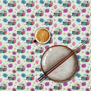 Asian Geisha Dragon Cherry Blossoms Blue Tablecloth
