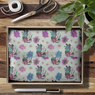 Asian Geisha Dragon Cherry Blossoms Blue Tissue Paper