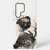 Asian Geisha Graceful Watercolor Cherry Blossom -