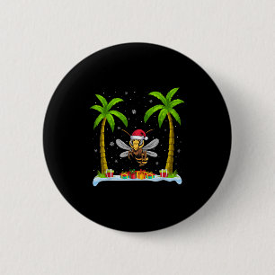 Asian Giant Hornet Santa Hat Palm Tree Beach Xmas 6 Cm Round Badge