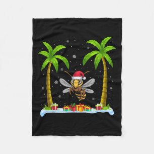 Asian Giant Hornet Santa Hat Palm Tree Beach Xmas  Fleece Blanket