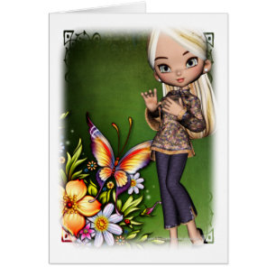 Asian Girl Beautiful Flowers Design 6 Card