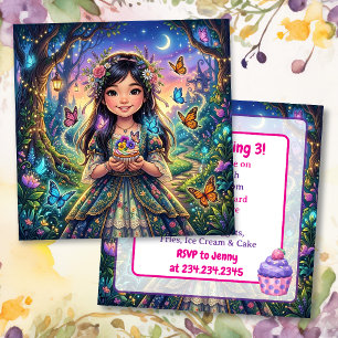 Asian Girl, Butterflies & Cupcake Birthday Party Invitation