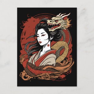 Asian Girl   Chinese Dragon Postcard