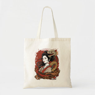 Asian Girl Chinese Dragon Tote Bag