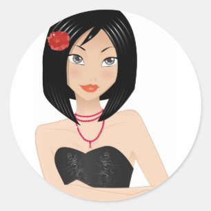 Asian Girl Classic Round Sticker