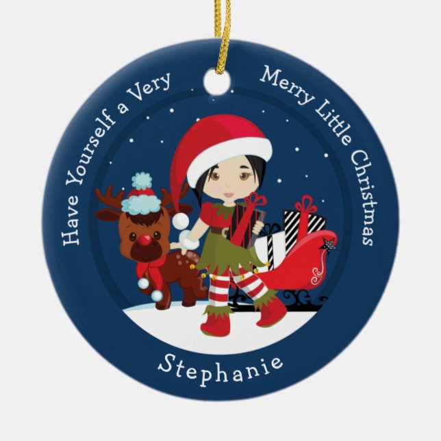 Asian Girl Elf Ceramic Tree Decoration (Front)