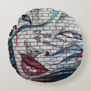 Asian Girl Graffiti Round Cushion