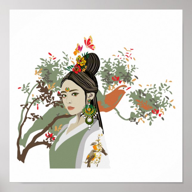 Asian Girl Portrait Tropical Poster (Front)