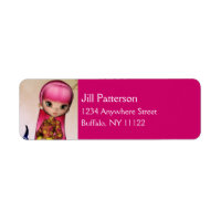 Asian Girl with Pink Hair Return Address Labels 1