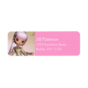Asian Girl with Pink Hair Return Address Labels 2