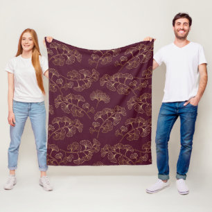 Asian Gold Botanical Pattern Fleece Blanket