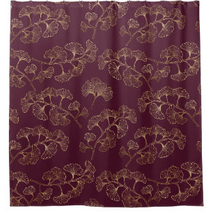 Asian Gold Botanical Pattern Shower Curtain