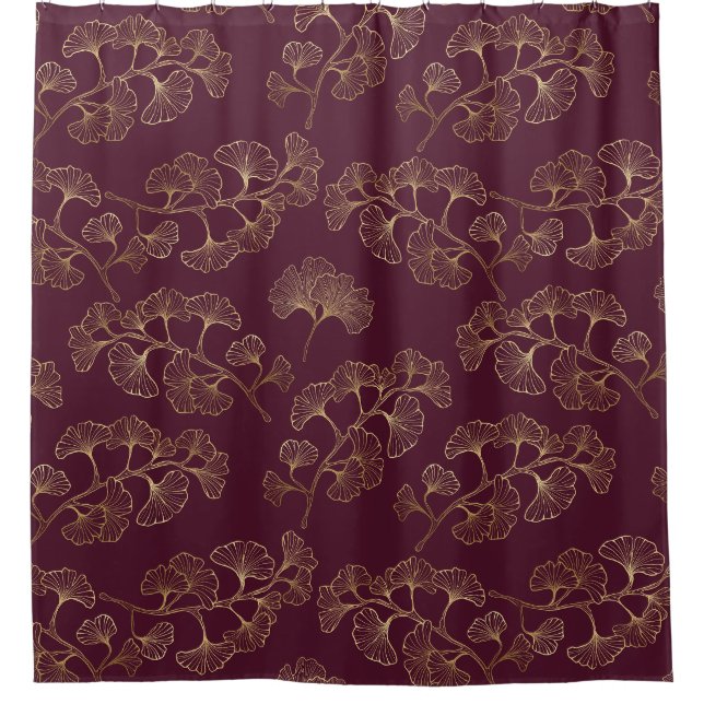 Asian Gold Botanical Pattern Shower Curtain (Front)