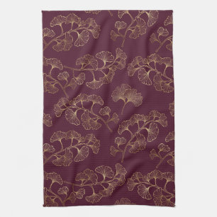 Asian Gold Botanical Pattern Tea Towel