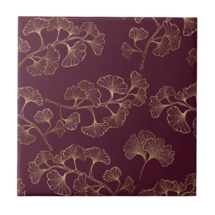 Asian Gold Botanical Pattern Tile
