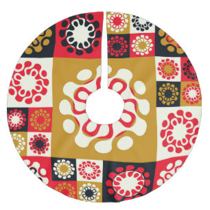 Asian Gold Red Mosaic, Ethnic Style. Brushed Polyester Tree Skirt