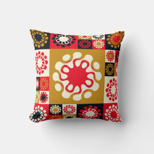 Asian Gold Red Mosaic, Ethnic Style. Cushion