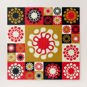 Asian Gold Red Mosaic, Ethnic Style. Jigsaw Puzzle