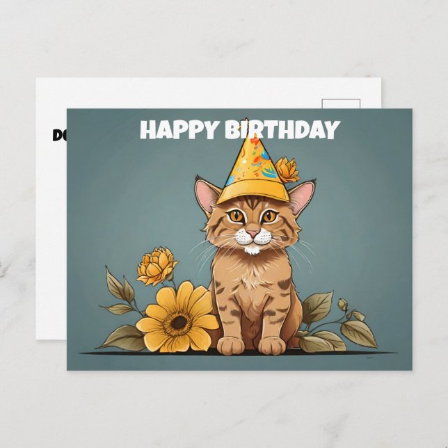 Asian Golden cat wearing birthday hat Postcard (Front/Back)